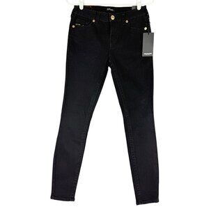 True Religion Women's Jennie Big T Mid Rise Lurex Black Skinny Jeans Size 26 NWT
